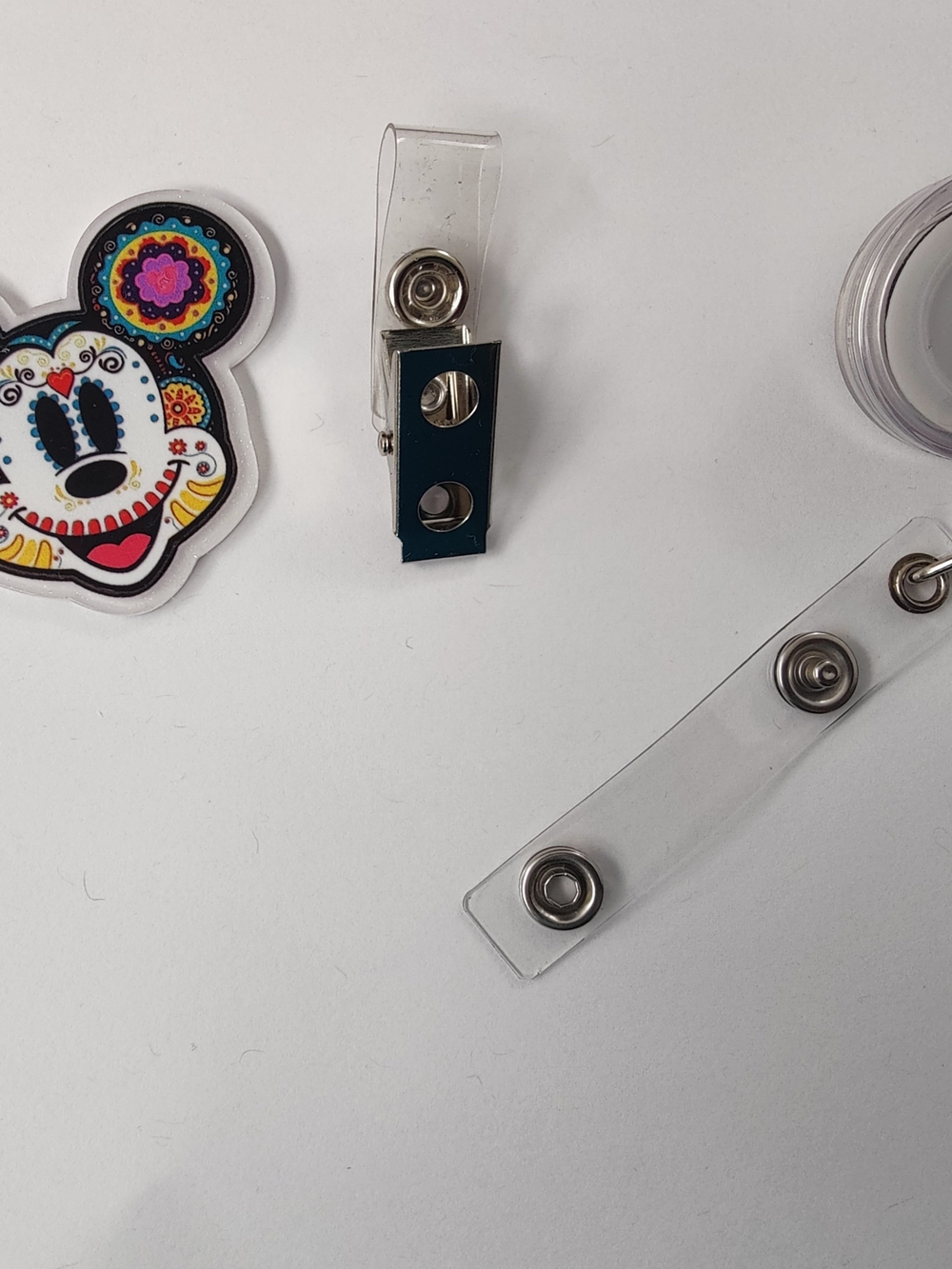 Handmade Badge Reel- Mickey Sugar Skull